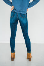 Load image into Gallery viewer, Rubies & Honey Mid-Rise Camo Leopard Patch Distressed Dark Wash Skinny Jeans ๐