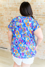 Load image into Gallery viewer, Lizzy Cap Sleeve Top in Blue and Magenta Ikat