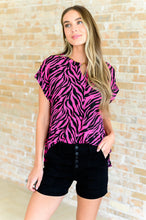 Load image into Gallery viewer, Lizzy Cap Sleeve Top in Pink and Black Zebra