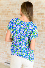 Load image into Gallery viewer, Lizzy Cap Sleeve Top in Royal and Pink Wildflower
