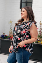 Load image into Gallery viewer, Lizzy Flutter Sleeve Top in Black and Muted Pink Floral