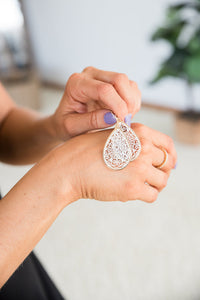 Teardrop Filigree Earrings in White
