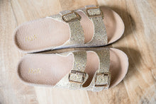 Load image into Gallery viewer, On a Voyage Sandals in Gold Glitter