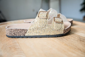 On a Voyage Sandals in Gold Glitter