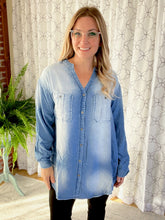 Load image into Gallery viewer, Get Carried Away Chambray Top