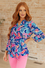 Load image into Gallery viewer, Lizzy Top in Royal and Pink Paisley